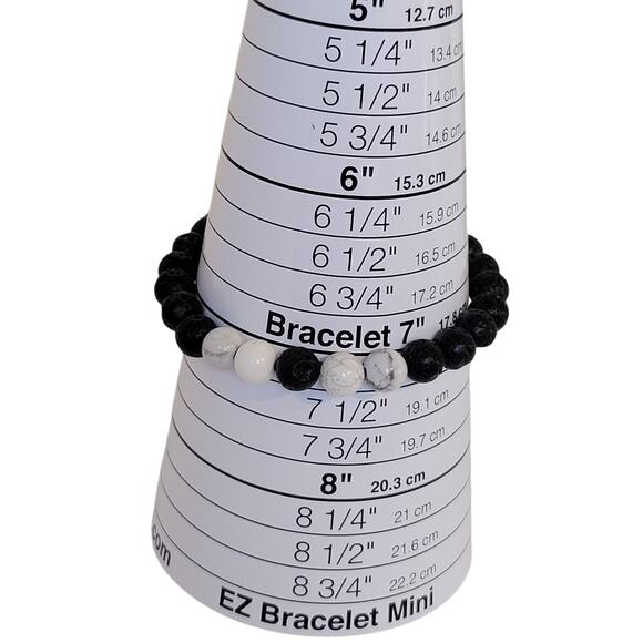 Lava Rock Howlite Bead Bracelet 7-9" Adjustable Unisex Black White, Gift Bag - Picture 8 of 12
